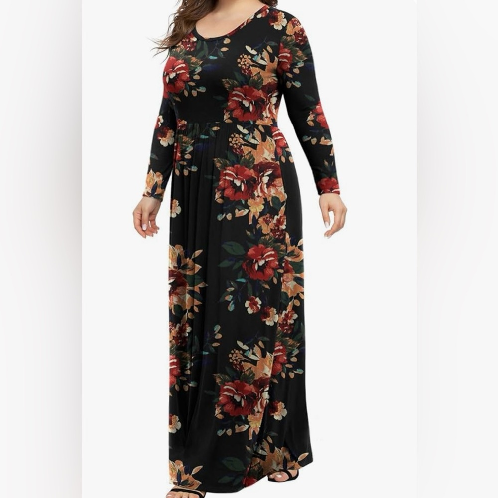 LONGYUAN, Sz 4XL, Dark Green, Floral Long Sleeve Maxi Dress - NWT - Picture 10 of 12